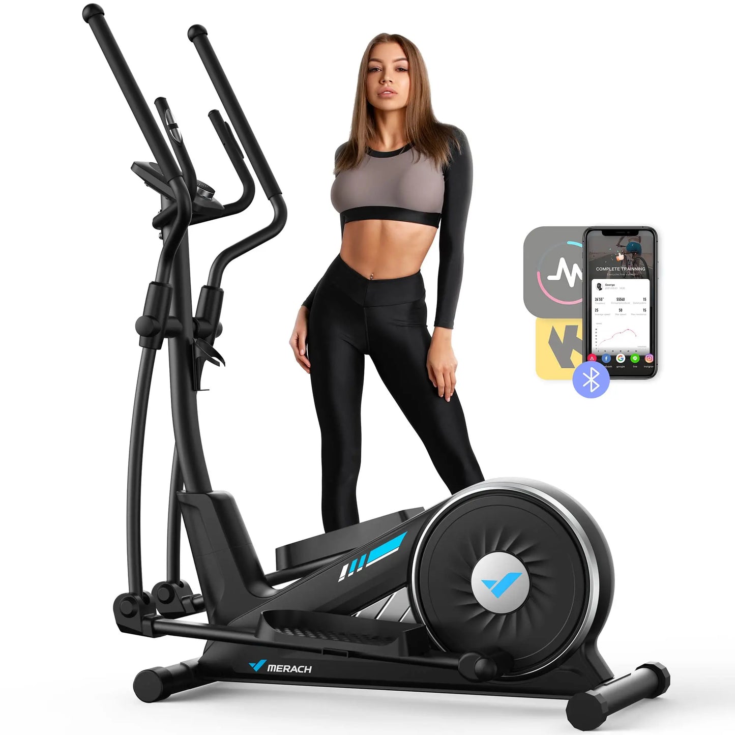 MERACH Elliptical Machine Elliptical Machine Home Hyper-Quiet Magnetic Drive System 16Levels Adjustable Resistance MERACH App