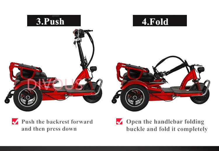 Factory Quality 12 Inches Rear Wheel Light Weight Folding Electric Scooters Disabled Elderly 3-wheels Tricycle