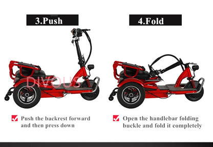 Factory Quality 12 Inches Rear Wheel Light Weight Folding Electric Scooters Disabled Elderly 3-wheels Tricycle