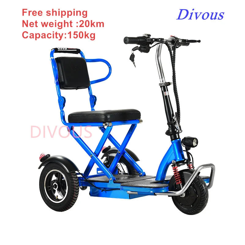 Factory Quality 12 Inches Rear Wheel Light Weight Folding Electric Scooters Disabled Elderly 3-wheels Tricycle