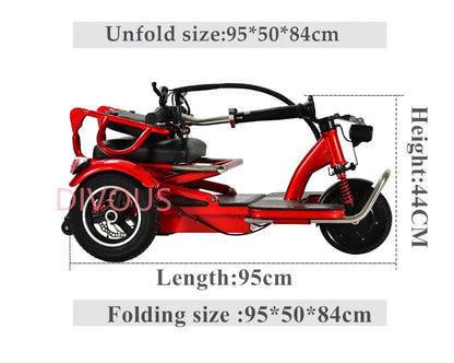 Factory Quality 12 Inches Rear Wheel Light Weight Folding Electric Scooters Disabled Elderly 3-wheels Tricycle