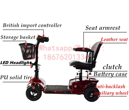 Electric Mobility Scooter 4 Wheel Portable Foldable Electric Cars for Elderly Disabled
