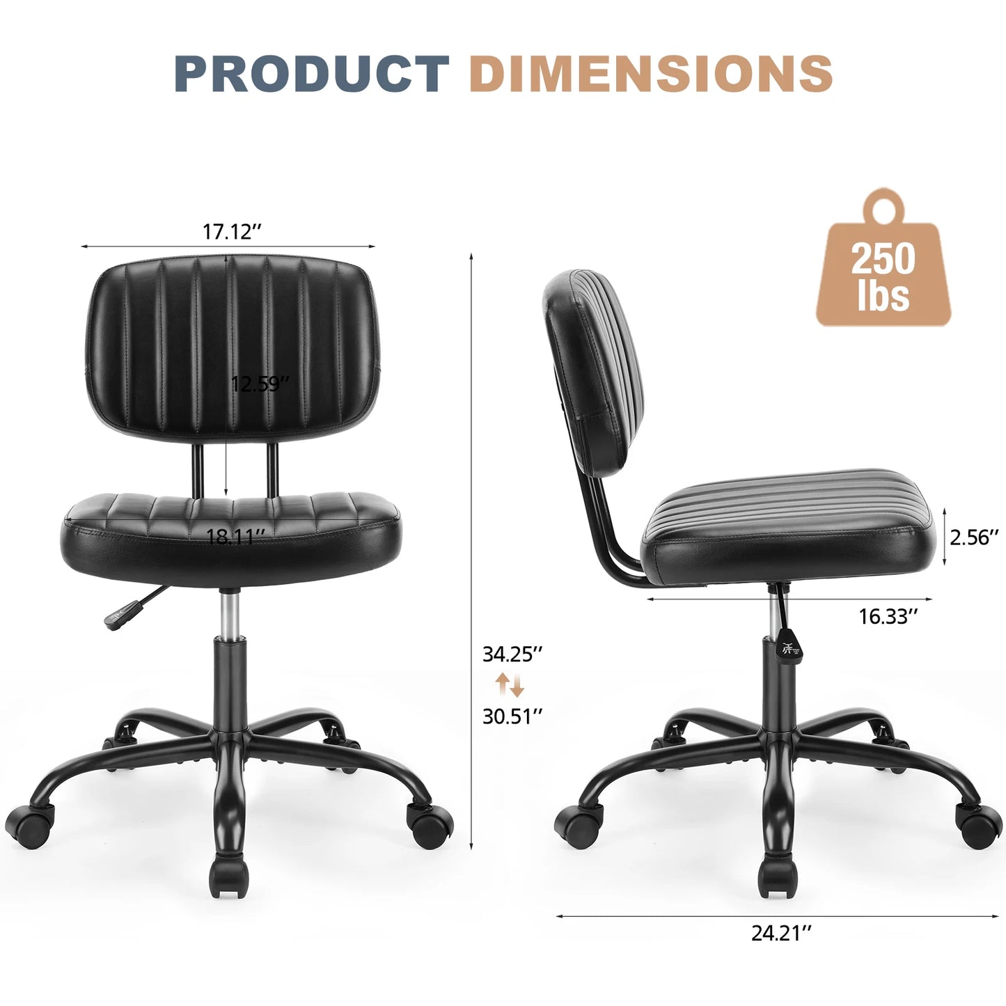 Armless Office Desk Chair Back Lumbar