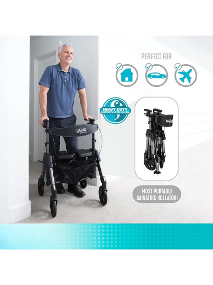 Stnder Wonder Bariatric Rollator, Heavy Duty Folding Rolling Walker for Adults, Seniors, 500-pound Weight Capacity Large 8-inch