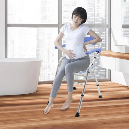 Shower Chair for Seniors Foldable Shower Stool with Side Handles and Backrest Height-Adjustable Shower Seat for Pregnant Women