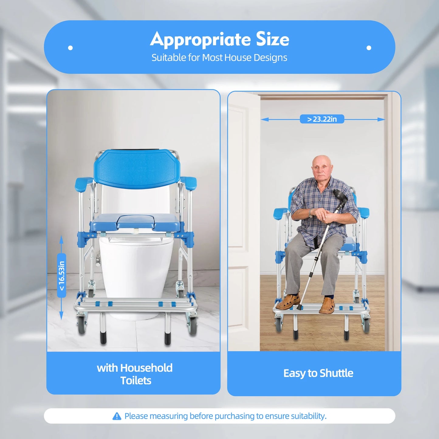 350lb Foldable Commode Chair Rolling Toilet Beside Shower Seat with Footrest+Removable Potty for Handicap Elderly Disabled Adult