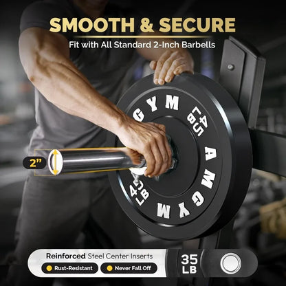 Steel Bumper Plates 10-500lbs Rubber Coated 2 Inch Barbell Sets for Home Gym, Strength Training & Weight Lifting - Free Weights