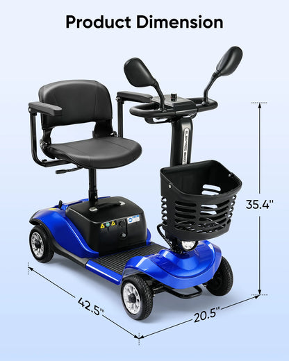 3/4 Wheel Mobility Scooters Electric Power Mobile Wheelchair for Seniors Adult with Basket Compact Duty Travel Scooter