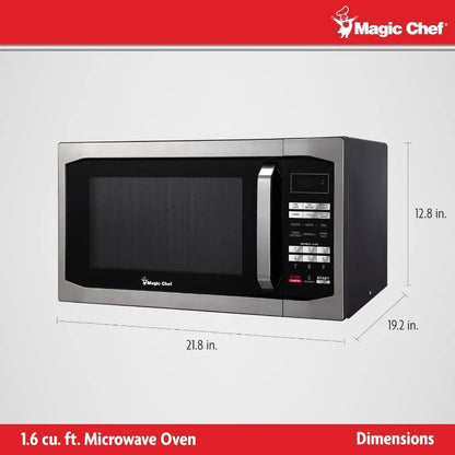 Magic Chef 1100 Watts Stainless Steel Digital Programmable Countertop Microwave, 1.6 Cubic Feet