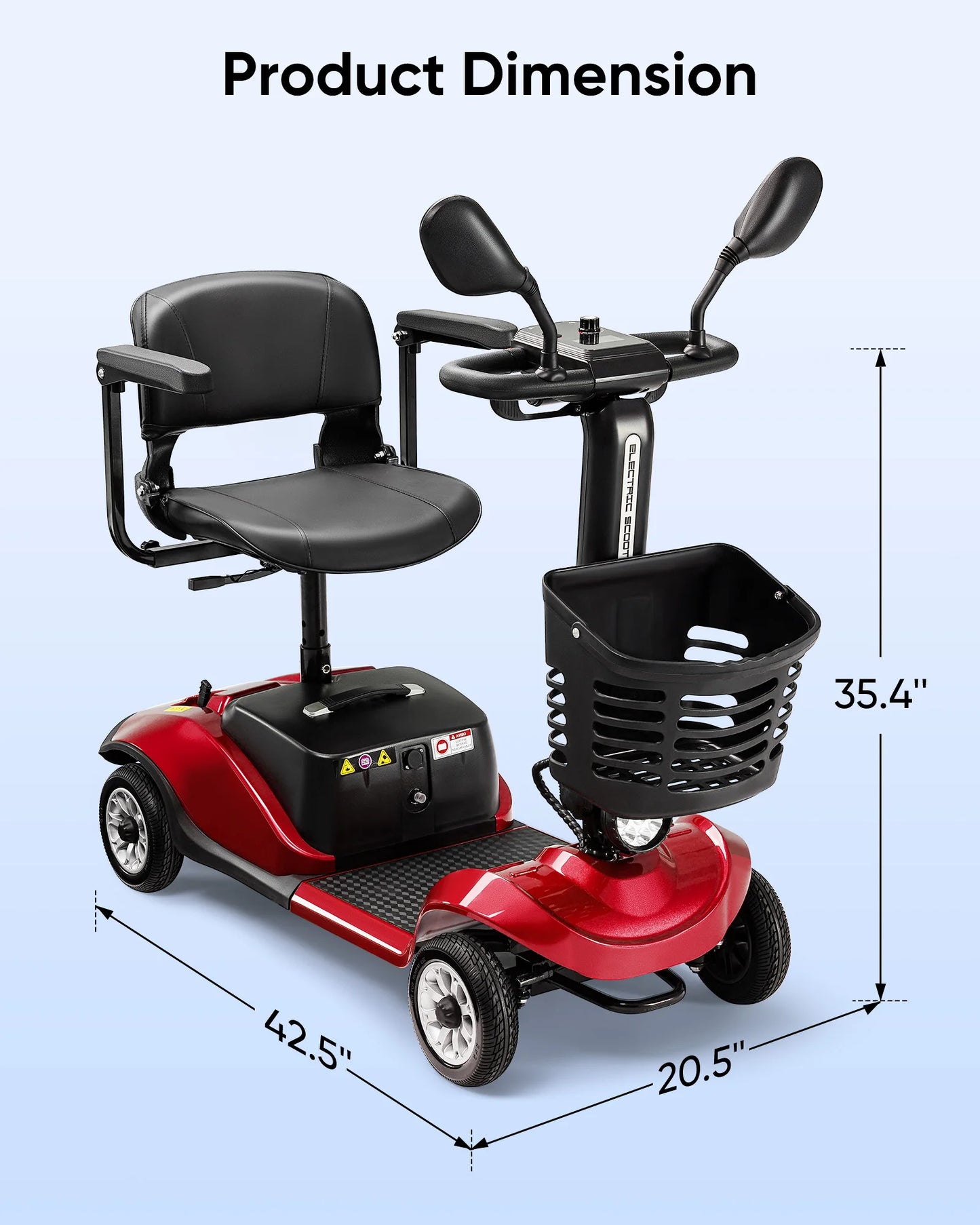 3/4 Wheel Mobility Scooters Electric Power Mobile Wheelchair for Seniors Adult with Basket Compact Duty Travel Scooter