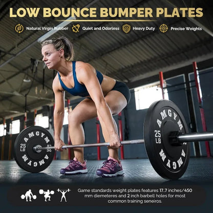 Steel Bumper Plates 10-500lbs Rubber Coated 2 Inch Barbell Sets for Home Gym, Strength Training & Weight Lifting - Free Weights