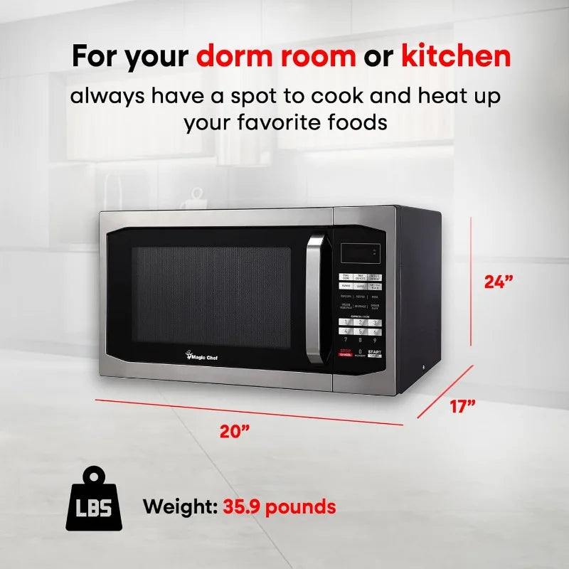 Magic Chef 1100 Watts Stainless Steel Digital Programmable Countertop Microwave, 1.6 Cubic Feet