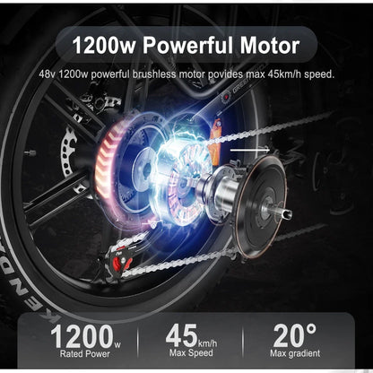 Full suspension mountain Electric Bicycle 1200W motor city folding Electric BIke 48V17AH battery 20*4.0 fat tire snow E-Bike