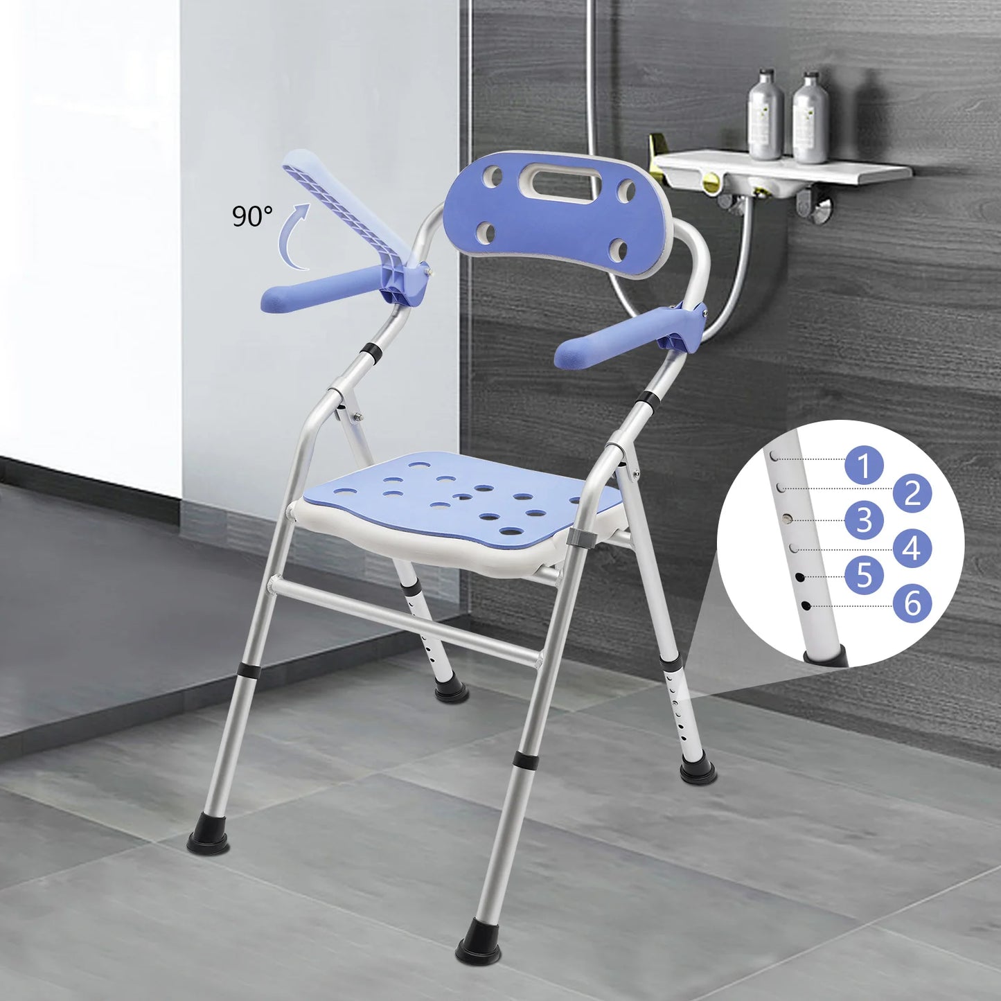 Shower Chair for Seniors Foldable Shower Stool with Side Handles and Backrest Height-Adjustable Shower Seat for Pregnant Women