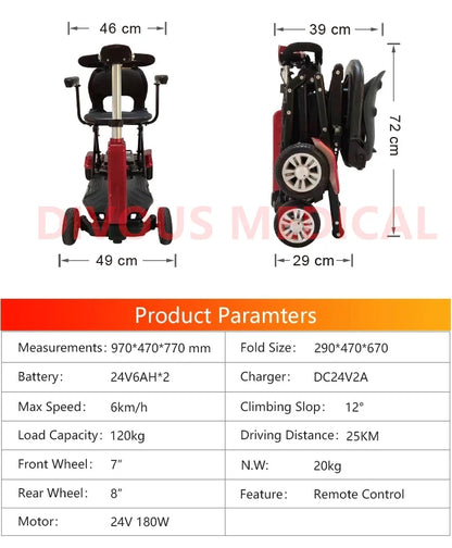 Adult Electric Car Auto Folding Disabled Mobility Scooter 4 Wheel Folding Electric Walker