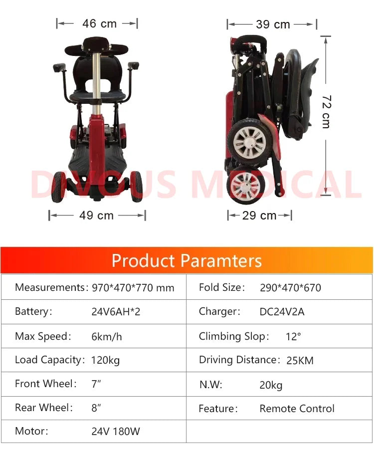 Adult Electric Car Auto Folding Disabled Mobility Scooter 4 Wheel Folding Electric Walker
