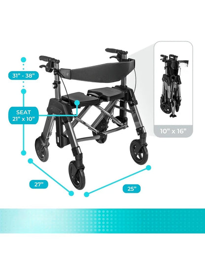 Stnder Wonder Bariatric Rollator, Heavy Duty Folding Rolling Walker for Adults, Seniors, 500-pound Weight Capacity Large 8-inch
