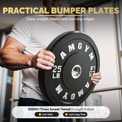 Steel Bumper Plates 10-500lbs Rubber Coated 2 Inch Barbell Sets for Home Gym, Strength Training & Weight Lifting - Free Weights
