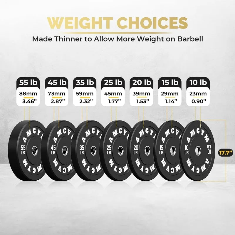 Steel Bumper Plates 10-500lbs Rubber Coated 2 Inch Barbell Sets for Home Gym, Strength Training & Weight Lifting - Free Weights