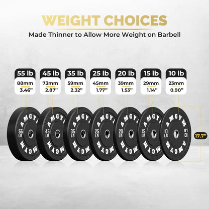 Steel Bumper Plates 10-500lbs Rubber Coated 2 Inch Barbell Sets for Home Gym, Strength Training & Weight Lifting - Free Weights