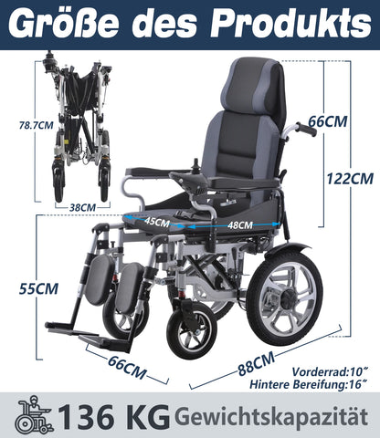 Electric Wheelchair for Adults Long Large Support Power WheelChair Seniors Folding Wheelchair