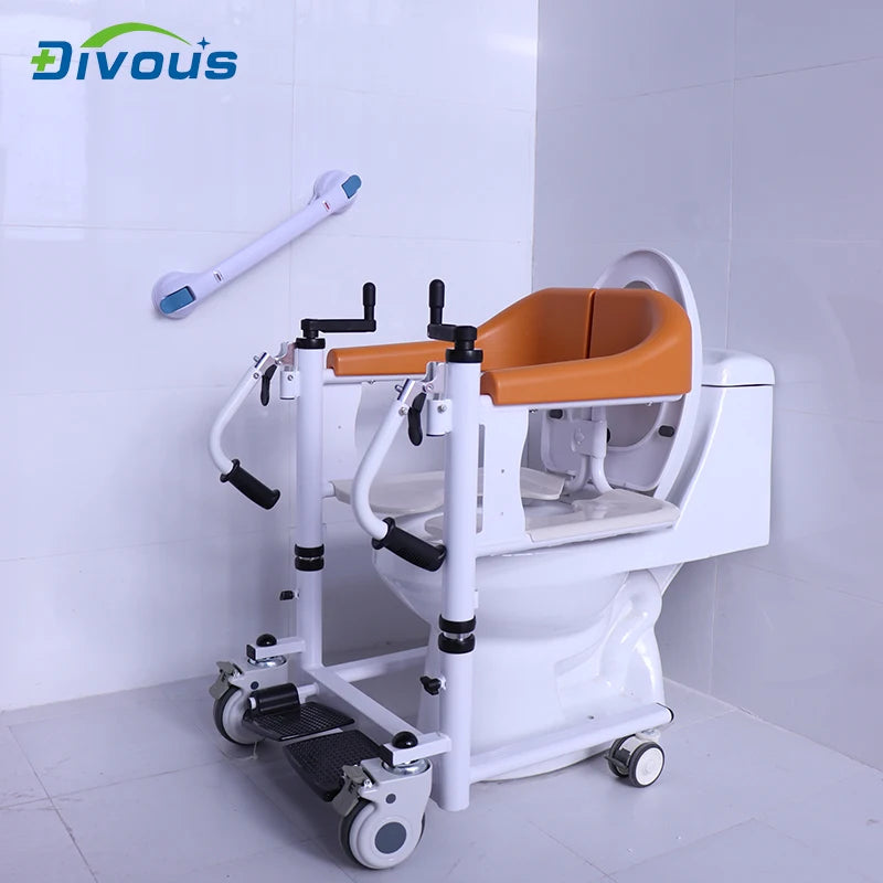 Old Man Home Care Commode Chair Toilet Shower Transfer Chair Bathroom Seat With Wheel patient lift