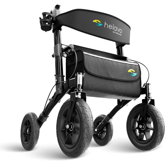 All Terrain Walker Rollator with 12” Pneumatic Tires – Foldable Outdoor Walkers for Seniors with Seat, Lightweight