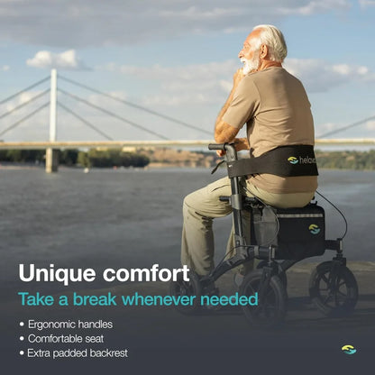 All Terrain Walker Rollator with 12” Pneumatic Tires – Foldable Outdoor Walkers for Seniors with Seat, Lightweight
