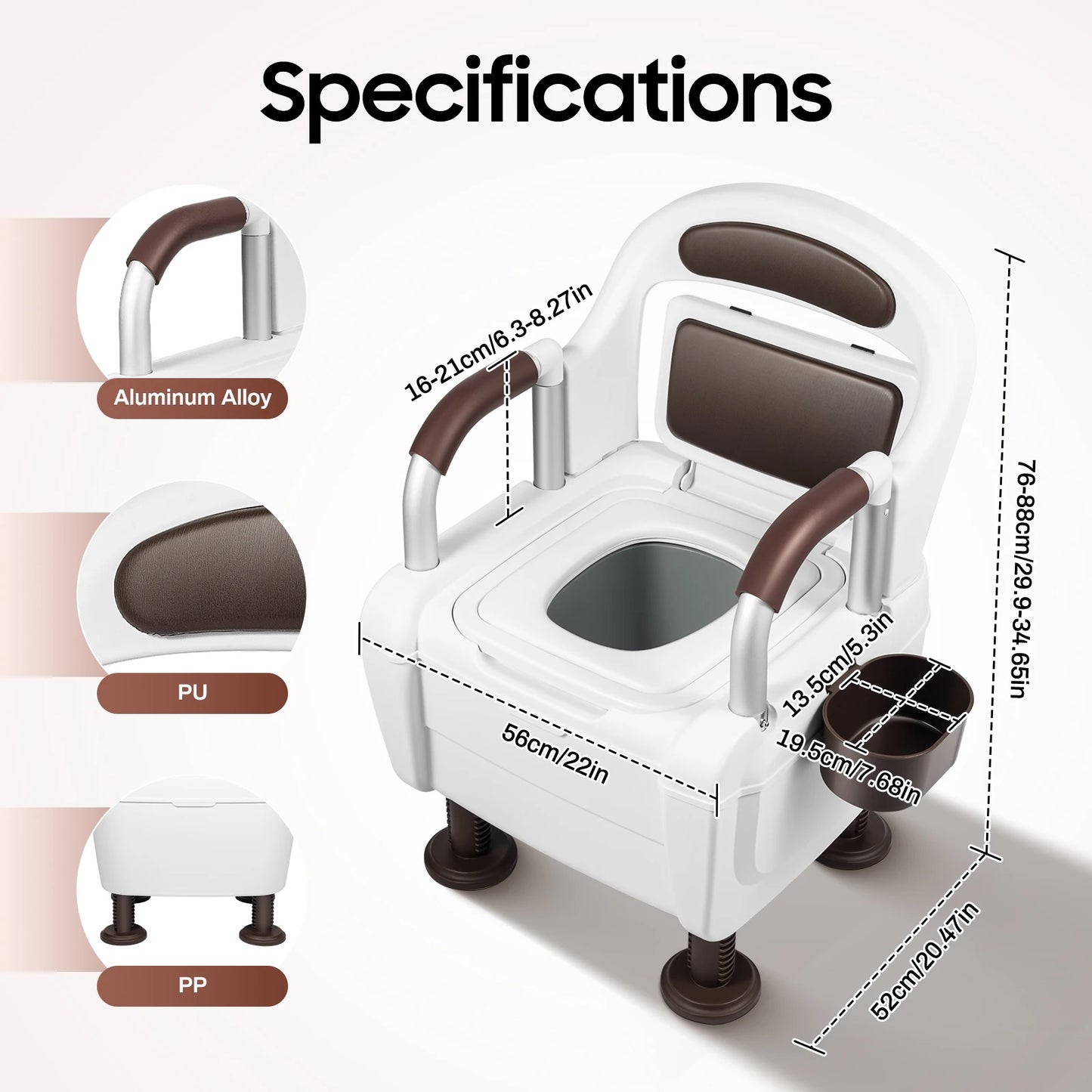 Bedside Commode Toilet Potty Chair with Adjustable Height Multi-functional Stable and  Waterproof for elderly pregnant women