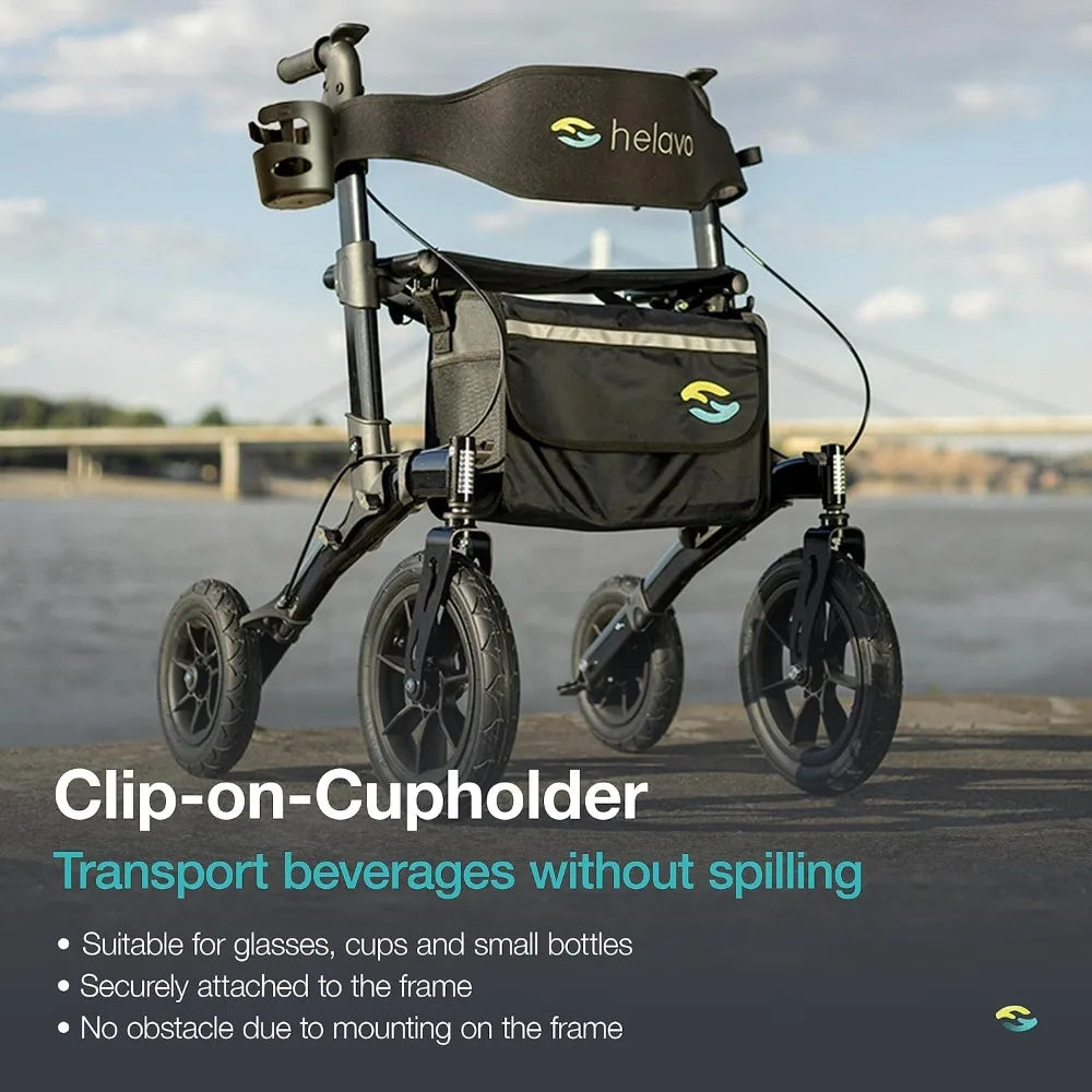 All Terrain Walker Rollator with 12” Pneumatic Tires – Foldable Outdoor Walkers for Seniors with Seat, Lightweight