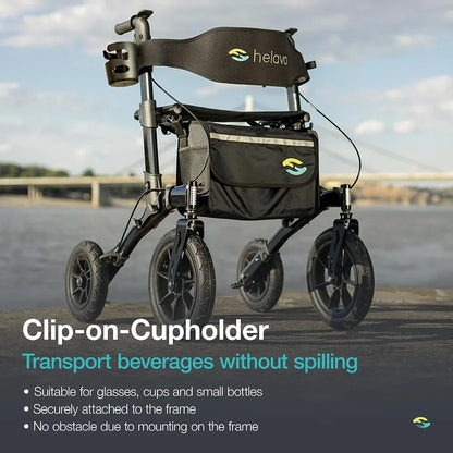 All Terrain Walker Rollator with 12” Pneumatic Tires – Foldable Outdoor Walkers for Seniors with Seat, Lightweight