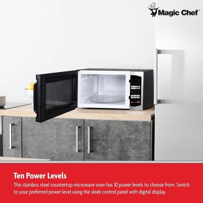 Magic Chef 1100 Watts Stainless Steel Digital Programmable Countertop Microwave, 1.6 Cubic Feet