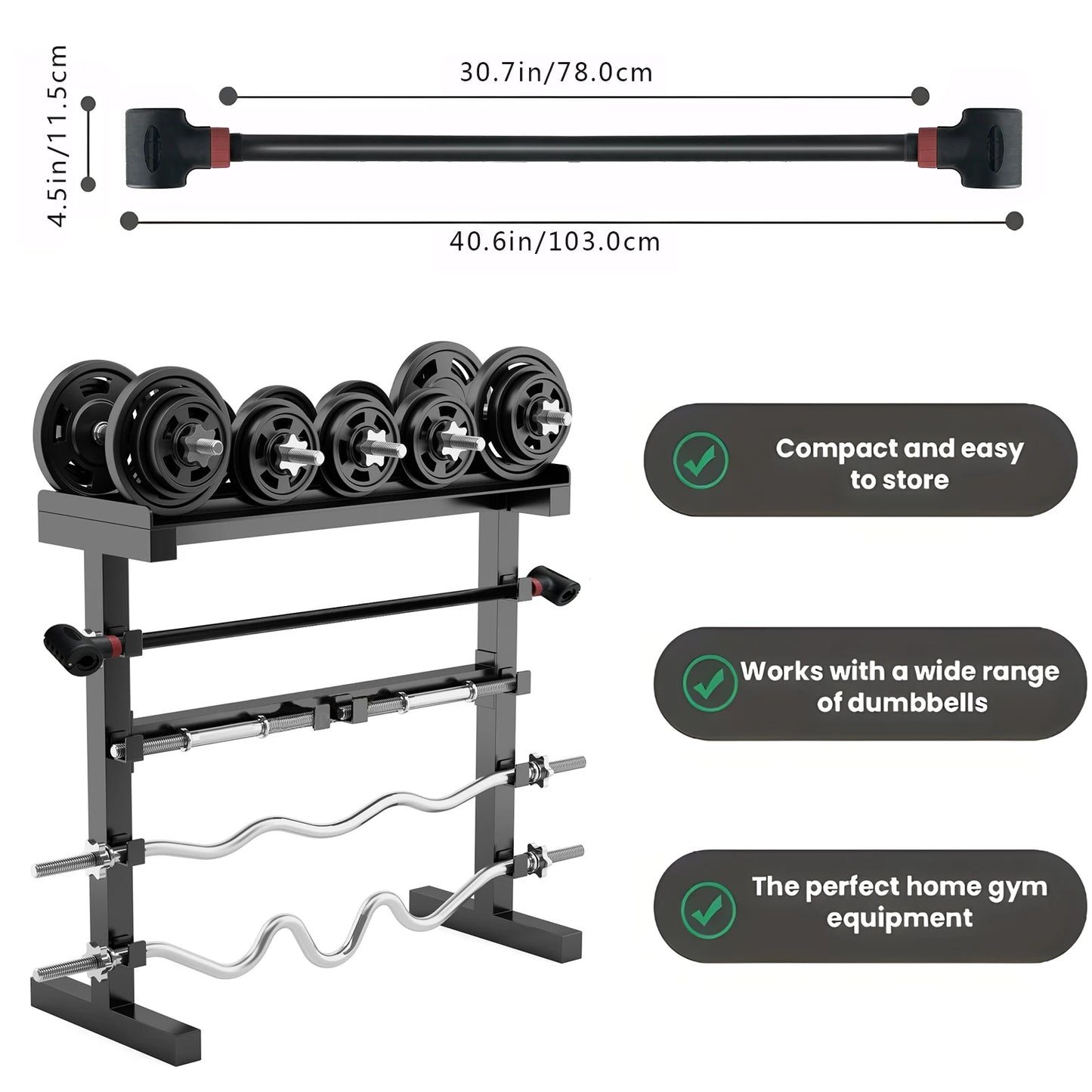 Adjustable Dumbbell Converter to Barbell Set and Kettlebell for Home Fitness Adjustable Up to 200lb Capacity Weight Barbell
