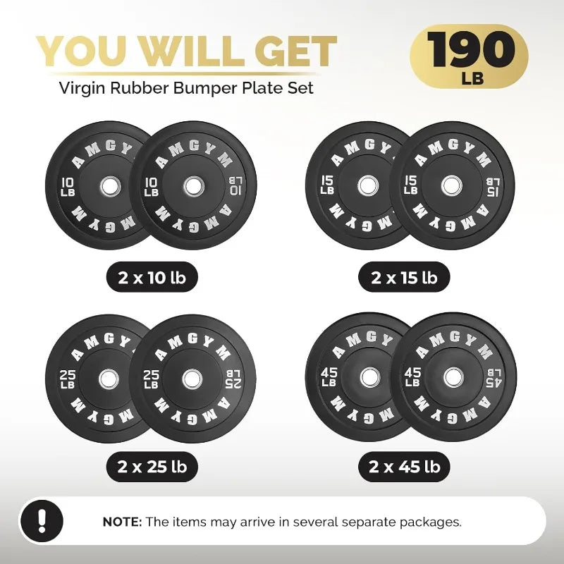 Steel Bumper Plates 10-500lbs Rubber Coated 2 Inch Barbell Sets for Home Gym, Strength Training & Weight Lifting - Free Weights