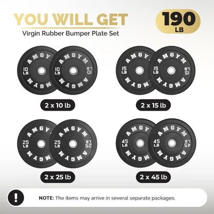 Steel Bumper Plates 10-500lbs Rubber Coated 2 Inch Barbell Sets for Home Gym, Strength Training & Weight Lifting - Free Weights